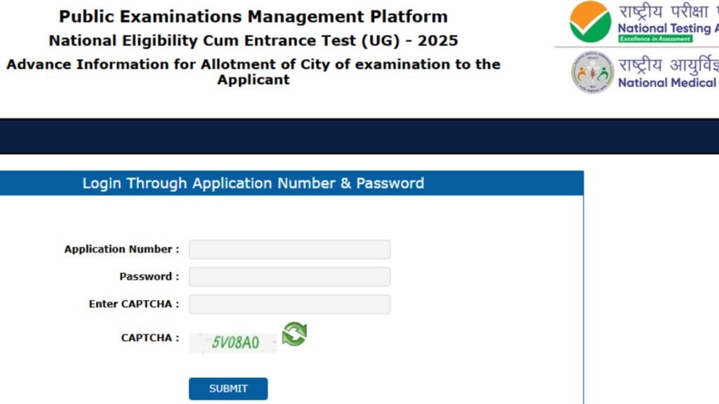 neet 2025 city intimation slip download link